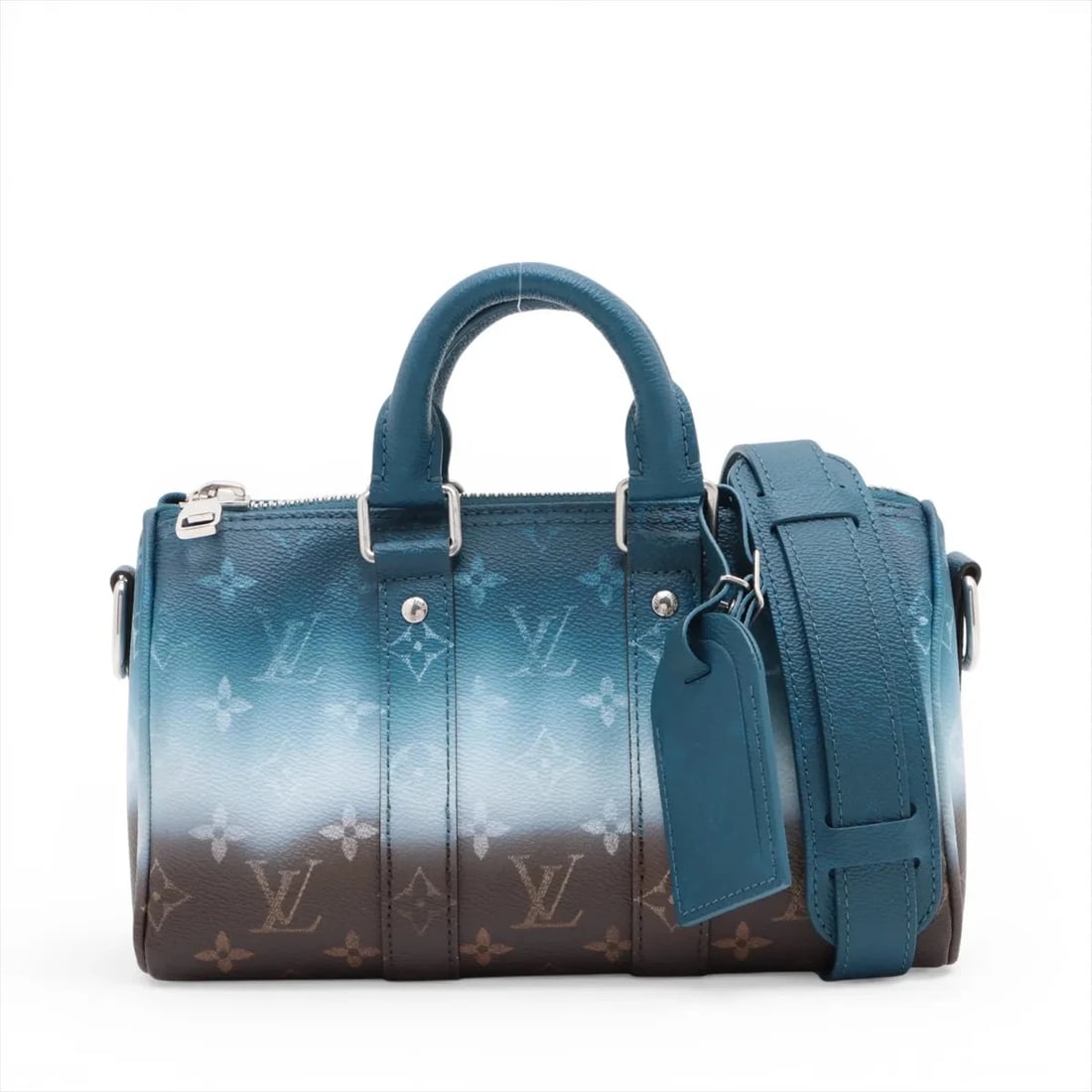 LOUIS VUITTON MONOGRAM PIGMENTS KEEPALL BANDOULIERE: Louis Vuitton Monogram pigments Keepall Bandouliere Brand: Louis Vuitton Type/Style: Top Handle Bag Material: Monogram Color: Blue Size: Height:5.7inchLength:10.0inchDepth:4.3inch Accessories: None