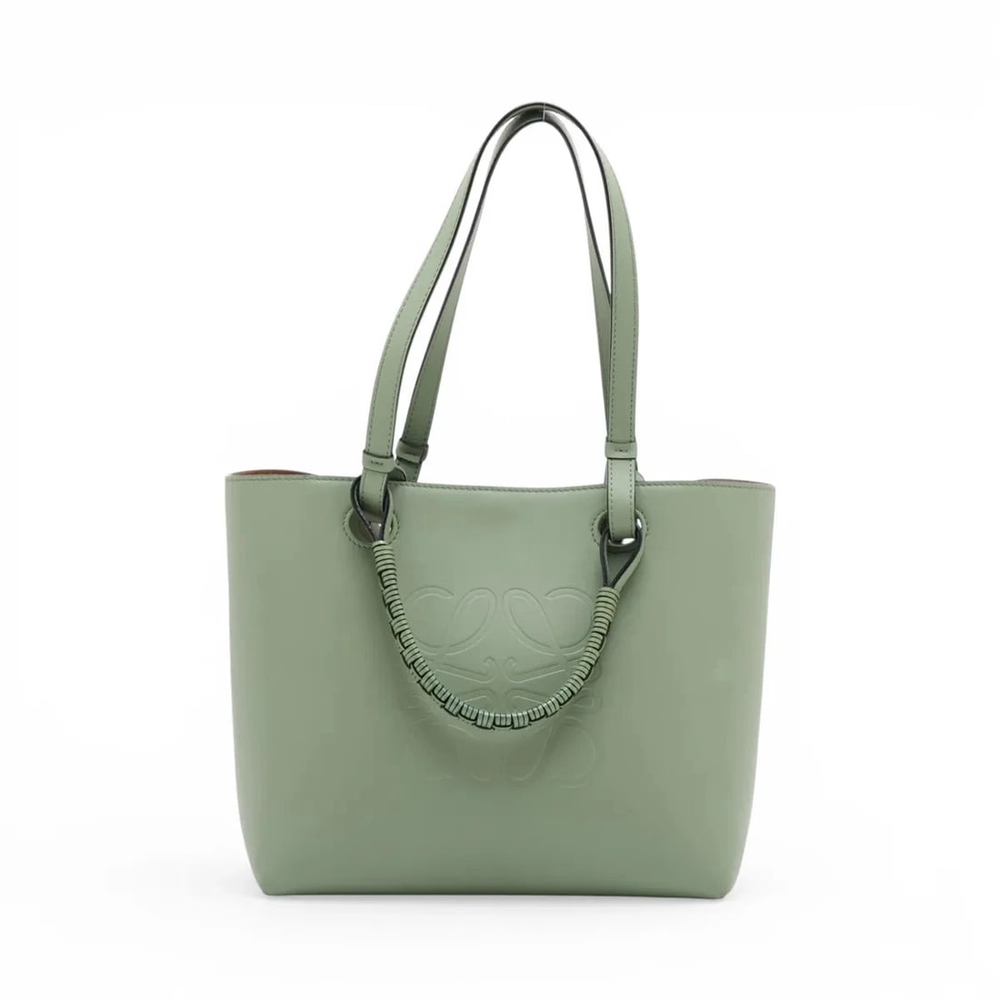 LOEWE ANAGRAM LEATHER 2 WAY TOTE BAG: Loewe Anagram Leather 2 Way Tote Bag Brand: Loewe Type/Style: Tote Material: Leather Color: Green Size: Height:9.8inchLength:11.0inchDepth:5.3inch Accessories: None Accessories Notice: Whe