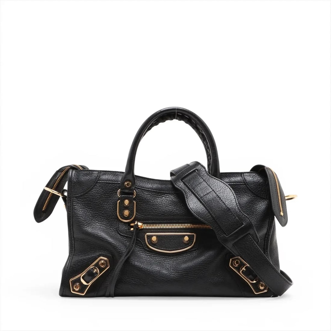 BALENCIAGA CLASSIC METALLIC EDGE CITY LEATHER 2 WAY HANDBAG: Balenciaga Classic metallic edge city Leather 2 Way Handbag Brand: Balenciaga Type/Style: Top Handle Bag Material: Leather Color: Black Size: Height:7.7inchLength:11.8inchDepth:4.1inch Accessories: