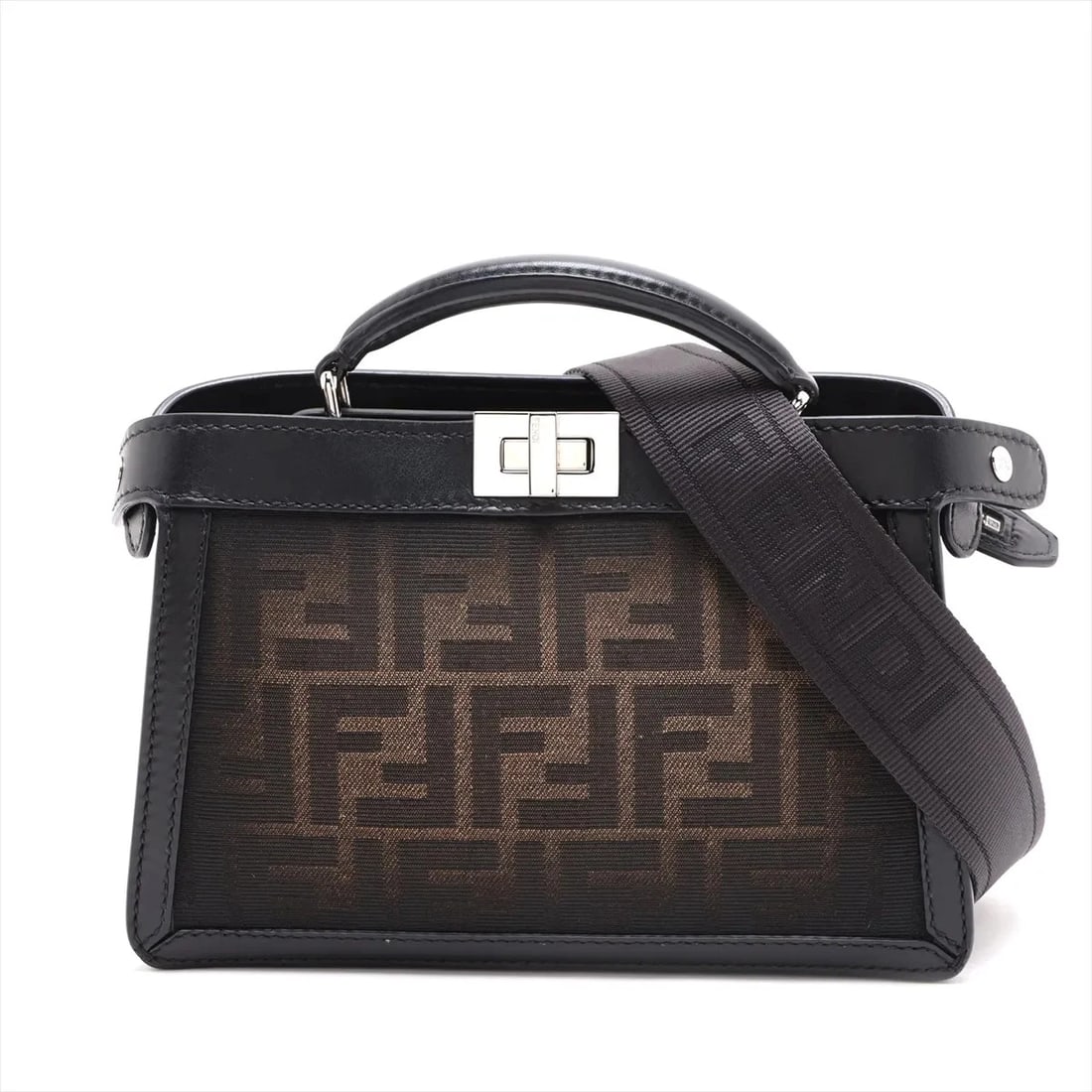 FENDI ZUCCA PEEK-A-BOO ICUX CROSS 2 WAY HANDBAG: Fendi ZUCCa Peek-a-boo ICUX CROSS 2 Way Handbag Brand: Fendi Type/Style: Top Handle Bag Material: Canvas & Leather Color: Black ? Brown Size: Height:5.5inchLength:8.1inchDepth:2.6inch Accessories: