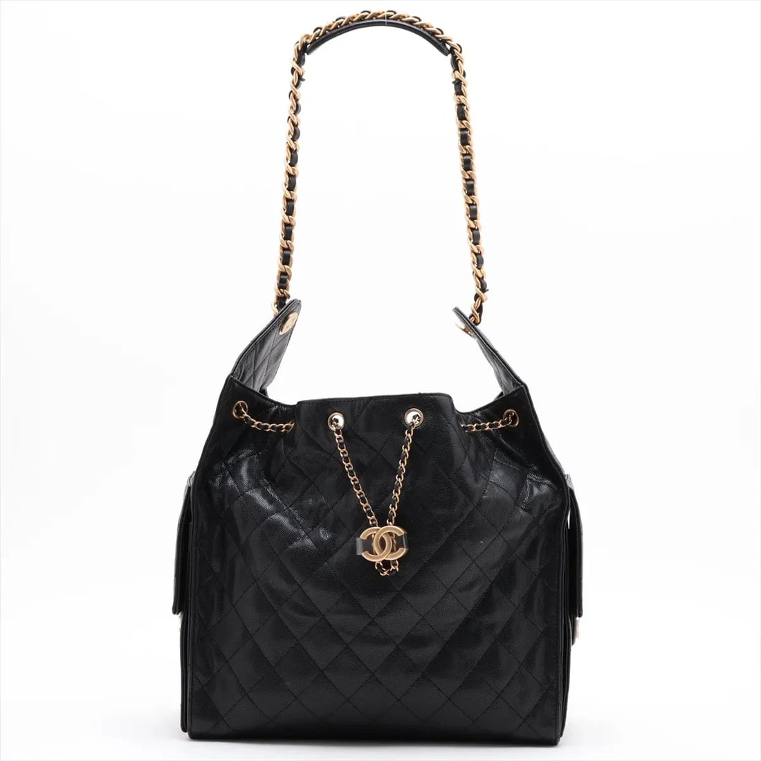CHANEL CAVIAR SKIN CHAIN SHOULDER BAG: Chanel Caviar Skin Chain Shoulder Bag Brand: Chanel Type/Style: Shoulder Bag Material: Caviar Skin Color: Black Size: Height:14.6inchLength:11.6inchDepth:6.1inch Accessories: None Accessor