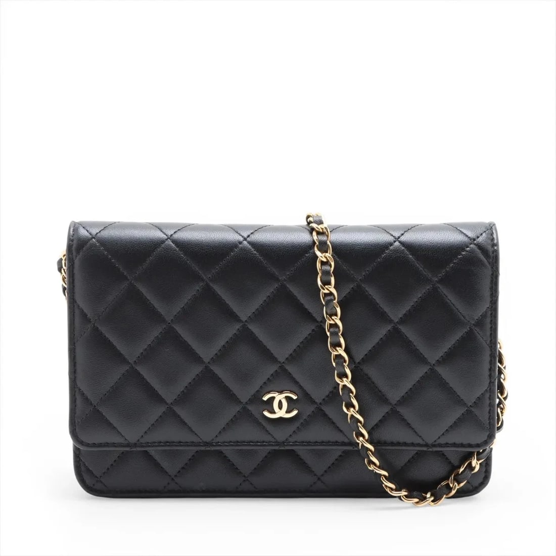 CHANEL MATELASSE LAMBSKIN CHAIN WALLET BLACK GOLD METAL: Chanel Matelasse Lambskin Chain Wallet Black Gold Metal Brand: Chanel Type/Style: Shoulder Bag Material: Lambskin Color: Black Size: Height:5.1inchLength:7.5inchDepth:1.2inch Accessories: None
