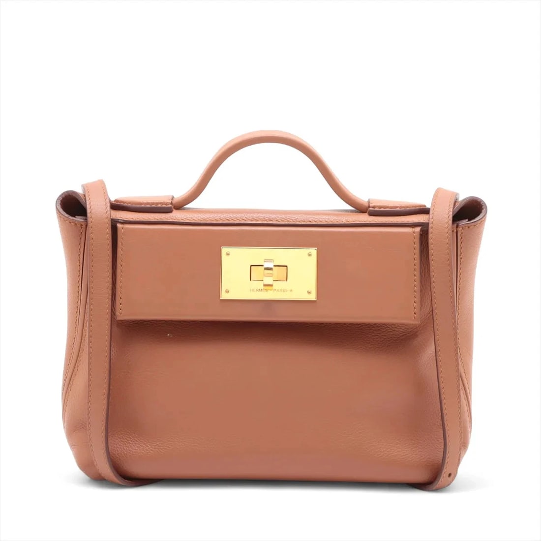 HERMES SACKS LE VINGT CUATRE 24/24 MINI: Hermes sacks Le Vingt Cuatre 24/24 mini Brand: Hermes Type/Style: Top Handle Bag Material: Evercolor x Veau Swift Color: Gold Size: Height:5.9inchLength:7.9inchDepth:3.7inch Accessories: None