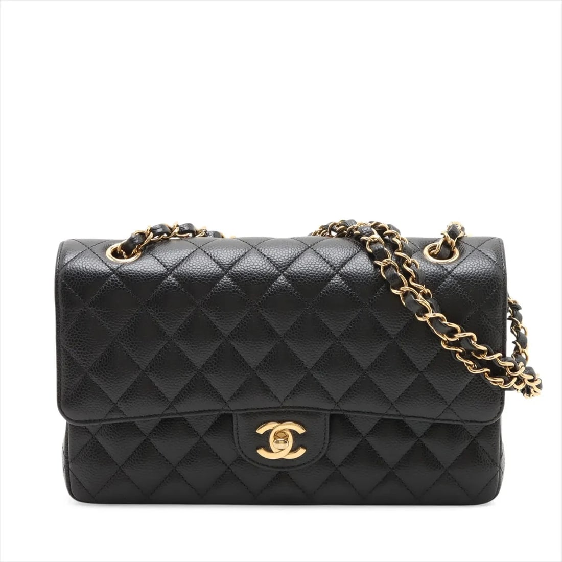 CHANEL MATELASSE CAVIAR SKIN DOUBLE FLAP DOUBLE CHAIN BAG: Chanel Matelasse Caviar Skin Double Flap Double Chain Bag Brand: Chanel Type/Style: Shoulder Bag Material: Caviar Skin Color: Black Size: Height:5.9inchLength:9.8inchDepth:2.4inch Accessories: Non