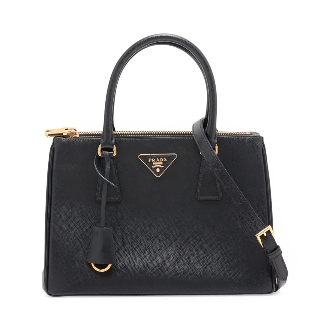 PRADA SAFFIANO LUX LEATHER 2 WAY HANDBAG: Prada Saffiano Lux Leather 2 Way Handbag Brand: Prada Type/Style: Top Handle Bag Material: Leather Color: Black Size: Height:7.5inchLength:11.4inchDepth:5.1inch Accessories: None Accessori