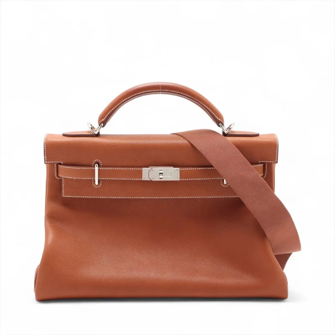 HERMES KELLY42 MAXI LE TOURNAY BARENIA FAUBOURG FAUVE SILVER: Hermes Kelly42 Maxi Le Tournay Barenia Faubourg Fauve Silver Brand: Hermes Type/Style: Top Handle Bag Material: Barenia Faubourg Color: Fauve Size: Height:11.0inchLength:16.3inchDepth:6.3inch