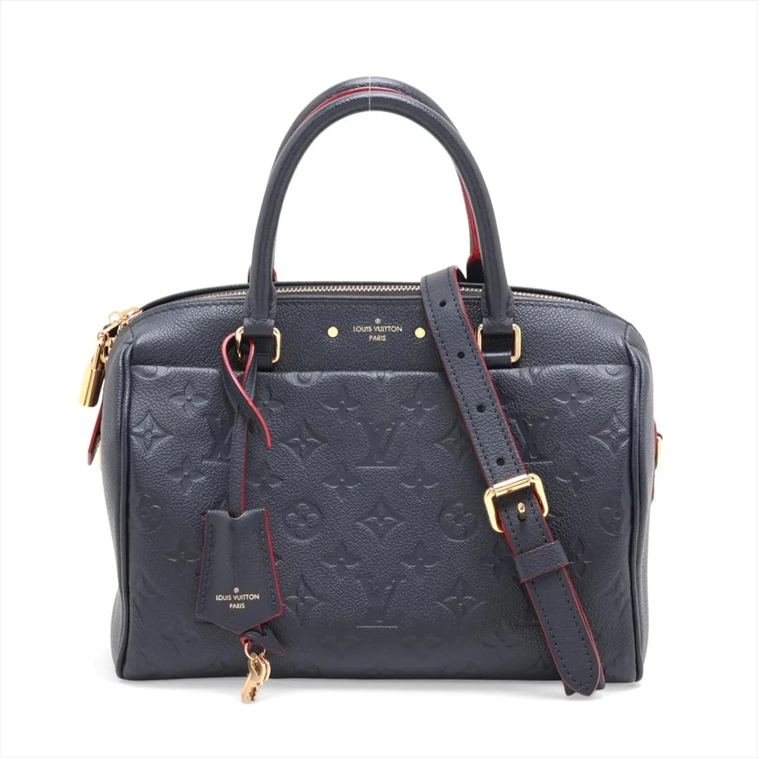 LOUIS VUITTON MONOGRAM EMPREINTE SPEEDY BANDOULIERE: Louis Vuitton monogram empreinte Speedy Bandouliere Brand: Louis Vuitton Type/Style: Top Handle Bag Material: None Color: Navy Blue Size: Height:7.7inchLength:13.4inchDepth:5.9inch Accessories: None
