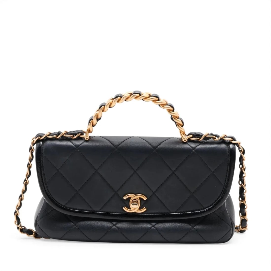 CHANEL MATELASSE LEATHER 2 WAY HANDBAG: Chanel Matelasse Leather 2 Way Handbag Brand: Chanel Type/Style: Shoulder Bag Material: Leather Color: Black Size: Height:4.9inchLength:9.1inchDepth:2.2inch Accessories: None Accessories Notice: When
