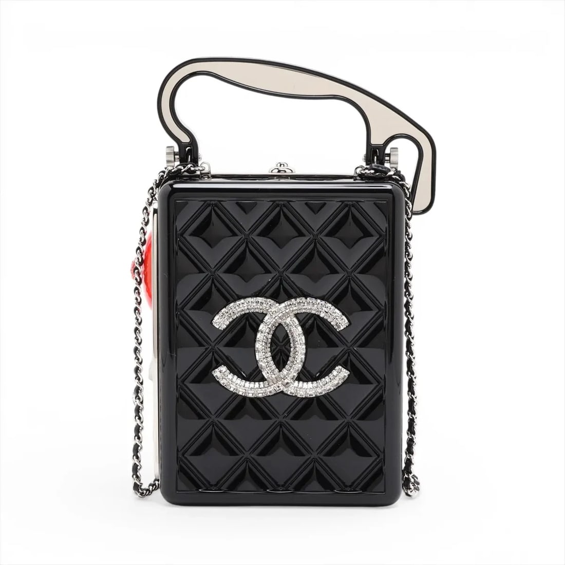 CHANEL MATELASSE PLEXIGLASS 2 WAY HANDBAG: Chanel Matelasse plexiglass 2 Way Handbag Brand: Chanel Type/Style: Top Handle Bag Material: plexiglass Color: Black Size: Height:6.9inchLength:5.1inchDepth:3.0inch Accessories: None Accessories