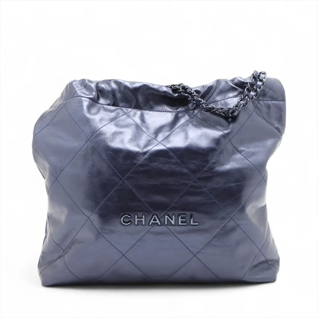 CHANEL LARGE SHINY CALFSKIN CHAIN SHOULDER BAG: Chanel Large shiny calfskin Chain Shoulder Bag Brand: Chanel Type/Style: Shoulder Bag Material: shiny calfskin Color: Navy Blue Size: Height:13.4inchLength:14.0inchDepth:3.0inch Accessories: None