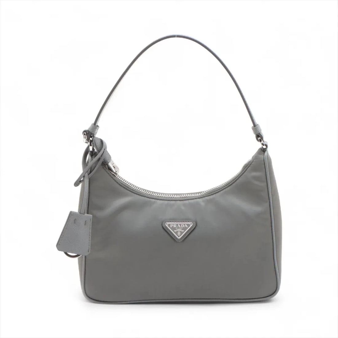PRADA TESSUTO & SAFFIANO NYLON & LEATHER SHOULDER BAG: Prada Tessuto & saffiano Nylon & Leather Shoulder bag Brand: Prada Type/Style: Shoulder Bag Material: Nylon & Leather Color: Gray Size: Height:6.7inchLength:8.5inchDepth:2.2inch Accessories: None