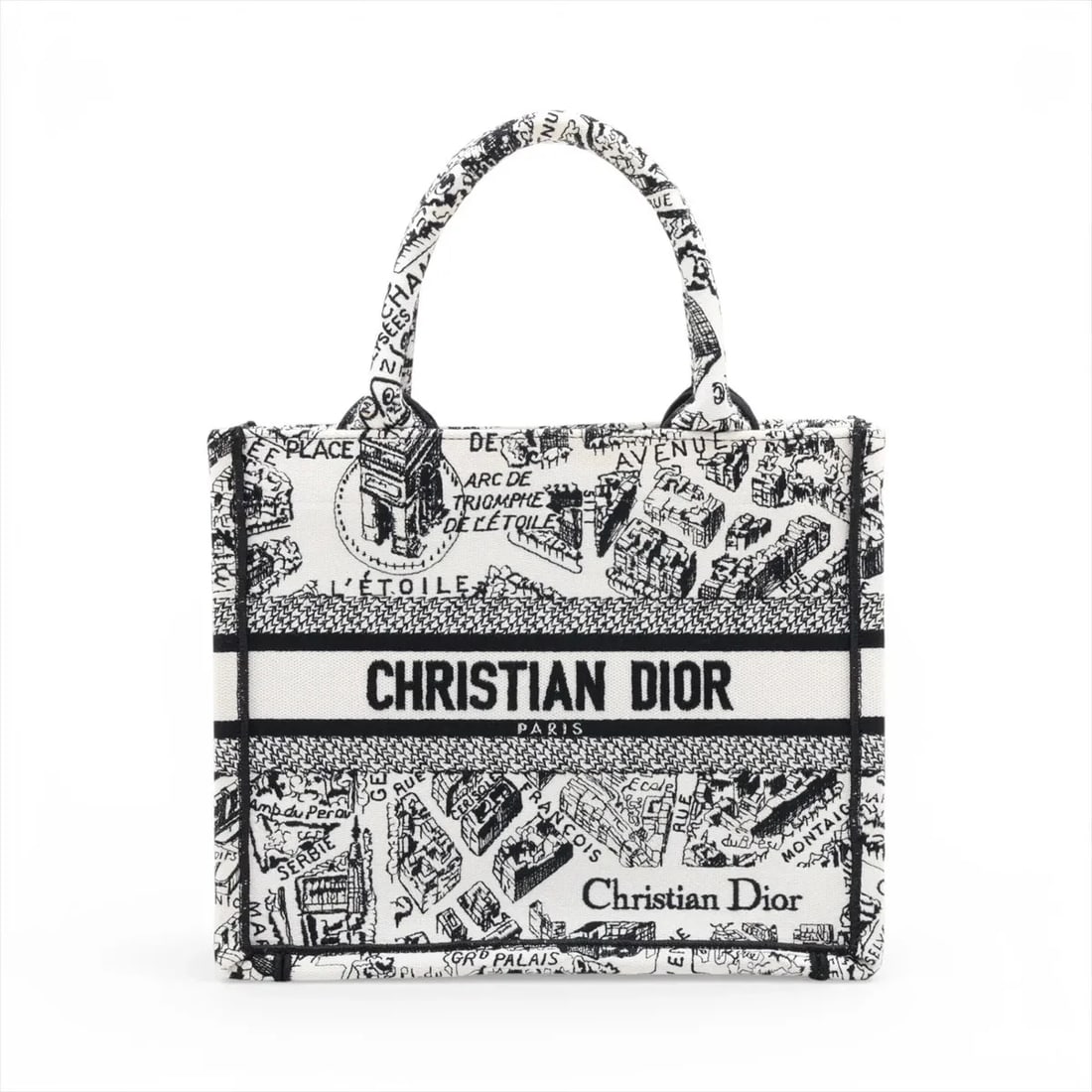 CHRISTIAN DIOR BOOK TOTE SMALL CANVAS HAND BAG: Christian Dior Book Tote Small canvas Hand bag Brand: Christian Dior Type/Style: Top Handle Bag Material: canvas Color: White x black Size: Height:8.7inchLength:10.6inchDepth:5.5inch Accessories: