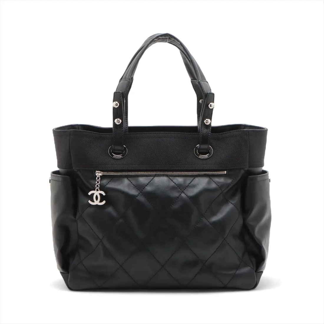 CHANEL PARIS BIARRITZ GM COATED CANVAS X LEATHER TOTE BAG: Chanel Paris Biarritz GM Coated canvas x leather Tote bag Brand: Chanel Type/Style: Tote Material: Coated canvas x leather Color: Black Size: Height:11.8inchLength:13.6inchDepth:5.5inch Accessorie
