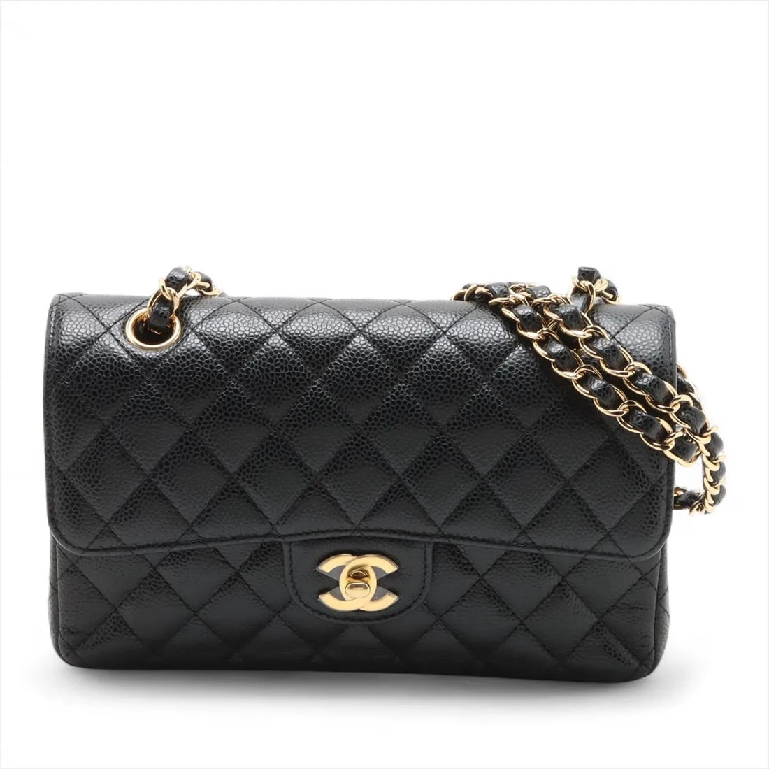 CHANEL MATELASSE 23 SMALL CAVIAR SKIN DOUBLE CHAIN BAG: Chanel Matelasse 23 Small Caviar Skin Double Chain Bag Brand: Chanel Type/Style: Shoulder Bag Material: Caviar Skin Color: Black Size: Height:5.7inchLength:9.1inchDepth:2.4inch Accessories: None <