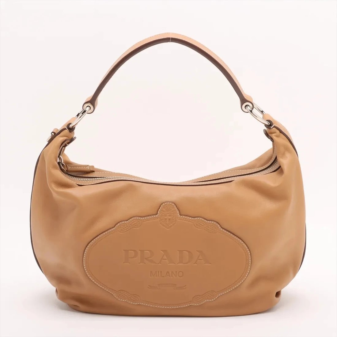 PRADA LEATHER SHOULDER BAG: Prada Leather Shoulder bag Brand: Prada Type/Style: Shoulder Bag Material: Leather Color: Brown Size: Height:7.5inchLength:9.3inchDepth:3.9inch Accessories: None Accessories Notice: When p