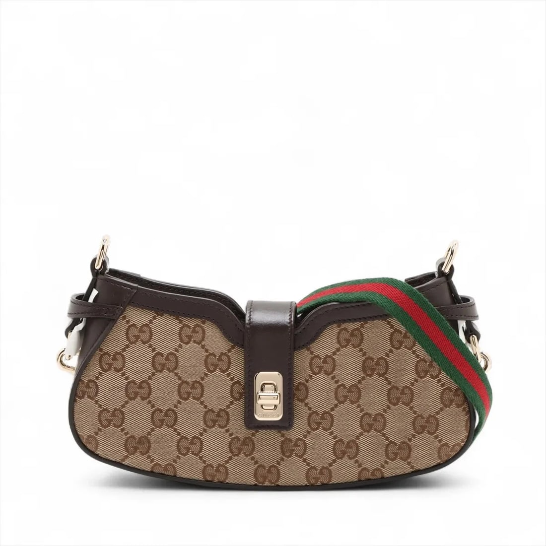 GUCCI GG CANVAS MOONSIDE CANVAS X LEATHER SHOULDER BAG: Gucci GG Canvas Moonside canvas x leather Shoulder bag Brand: Gucci Type/Style: Shoulder Bag Material: Canvas & Leather Color: Beige?Brown Size: Height:4.7inchLength:9.1inchDepth:1.8inch Accessori