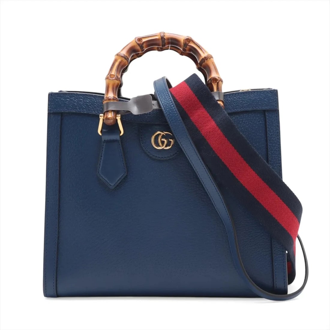 GUCCI BAMBOO DIANA LEATHER 2 WAY HANDBAG: Gucci Bamboo Diana Leather 2 Way Handbag Brand: Gucci Type/Style: Top Handle Bag Material: Leather Color: Blue Size: Height:9.1inchLength:10.6inchDepth:4.1inch Accessories: None Accessorie