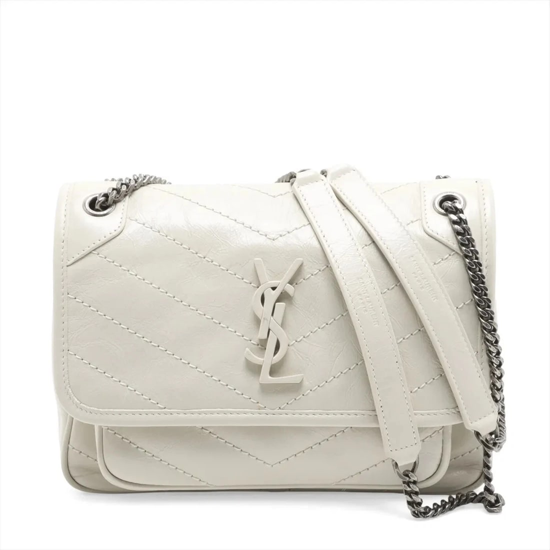 SAINT LAURENT PARIS NIKI BABY LEATHER CHAIN SHOULDER BAG: Saint Laurent Paris Niki Baby Leather Chain Shoulder Bag Brand: Saint Laurent Paris Type/Style: Shoulder Bag Material: Leather Color: White Size: Height:6.3inchLength:8.7inchDepth:2.6inch Accessor