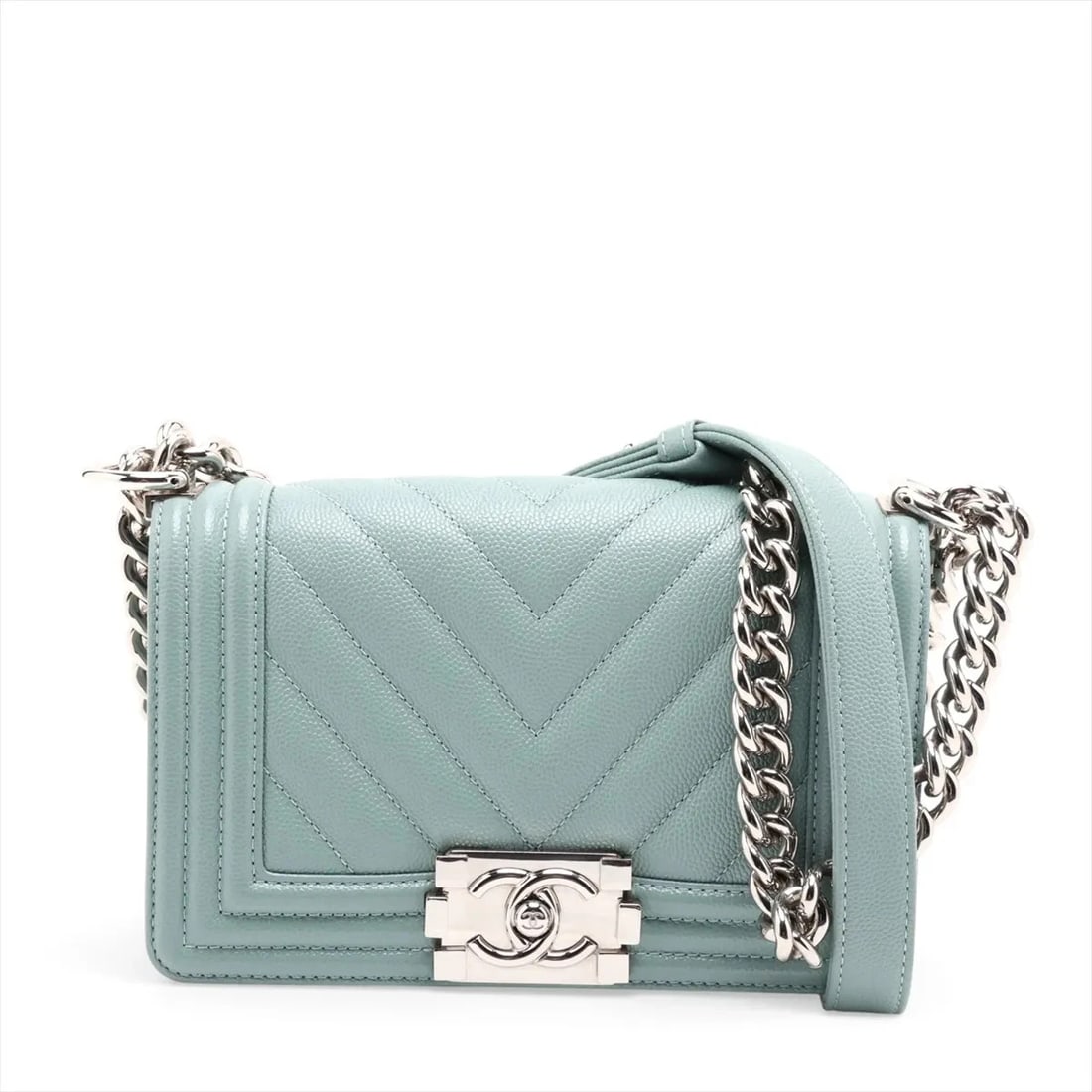CHANEL 20 SMALL CAVIAR SKIN CHAIN SHOULDER BAG: Chanel 20 Small Caviar Skin Chain Shoulder Bag Brand: Chanel Type/Style: Shoulder Bag Material: Caviar Skin Color: Blue Size: Height:4.7inchLength:7.9inchDepth:2.2inch Accessories: None Ac