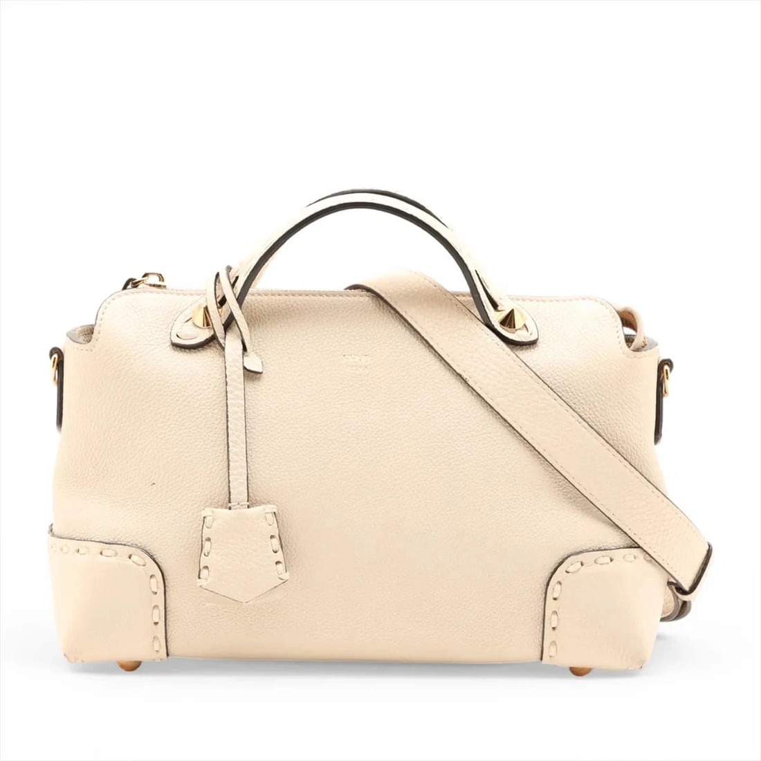 FENDI BY THE WAY MEDIUM LEATHER 2 WAY HANDBAG: Fendi By the Way Medium Leather 2 Way Handbag Brand: Fendi Type/Style: Top Handle Bag Material: Leather Color: Beige Size: Height:7.1inchLength:2.6inchDepth:5.1inch Accessories: None Acces