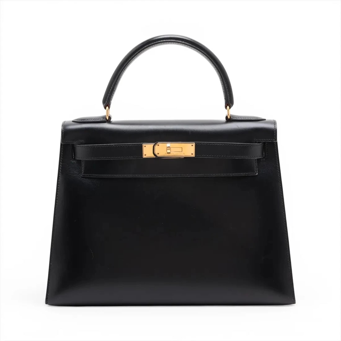 HERMES KELLY 28 SERIE BOX CALF BLACK GOLD METAL: Hermes Kelly 28 Serie Box calf Black Gold Metal Brand: Hermes Type/Style: Top Handle Bag Material: Box calf Color: Black Size: Height:8.3inchLength:11.4inchDepth:4.5inch Accessories: None