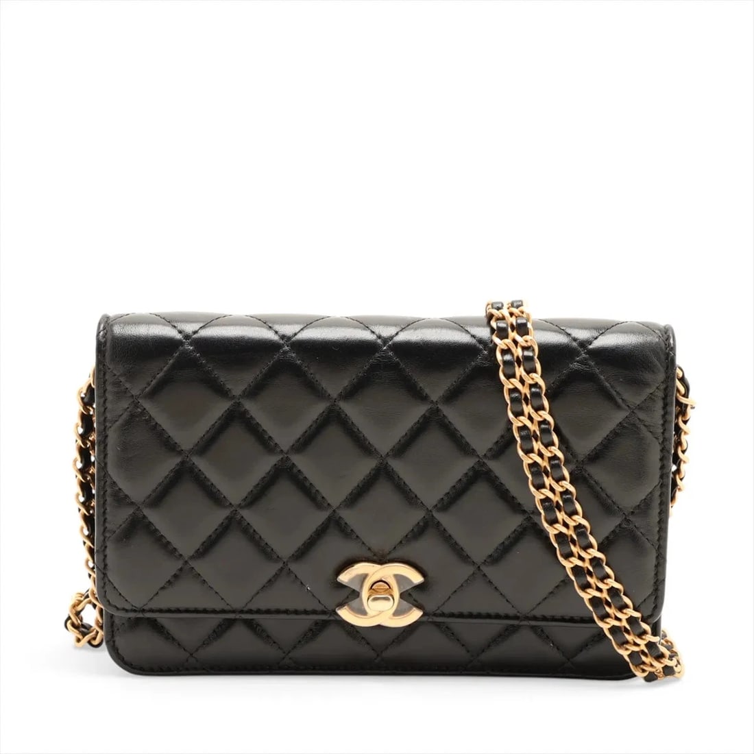 CHANEL MATELASSE LAMBSKIN CHAIN WALLET BLACK GOLD METAL: Chanel Matelasse Lambskin Chain Wallet Black Gold Metal Brand: Chanel Type/Style: Shoulder Bag Material: Lambskin Color: Black Size: Height:4.9inchLength:7.5inchDepth:1.8inch Accessories: None