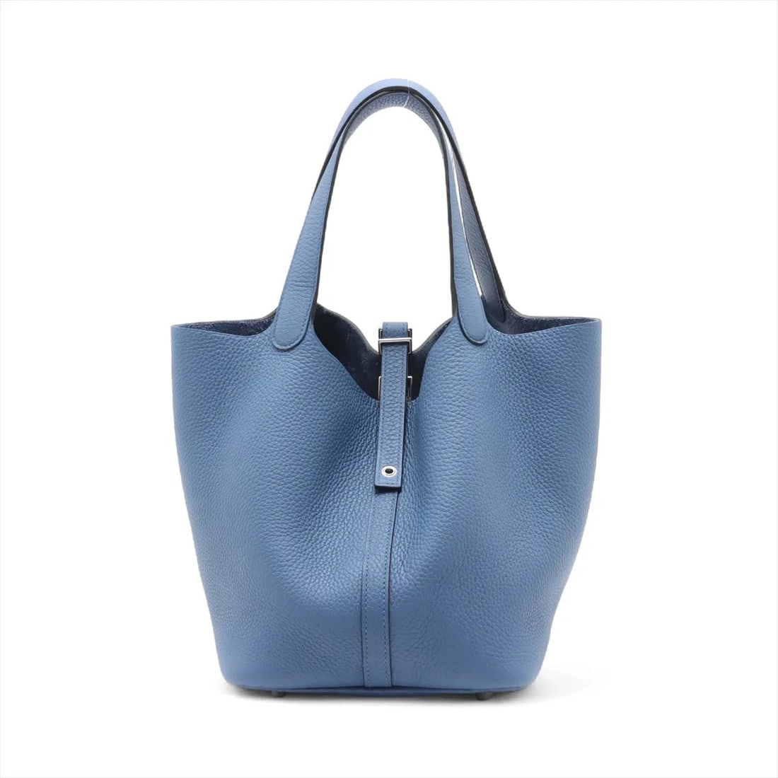 HERMES PICOTIN LOCK 22 MM TAURILLON CLEMENCE: Hermes Picotin Lock 22 MM Taurillon Clemence Brand: Hermes Type/Style: Top Handle Bag Material: Taurillon Clemence Color: blue tie Size: Height:8.5inchLength:8.7inchDepth:6.9inch Accessories: None