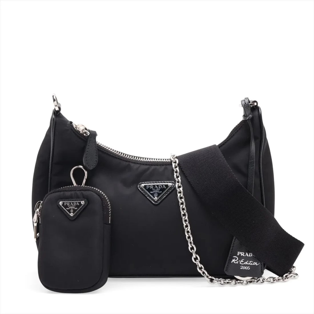 PRADA TESSUTO NYLON & LEATHER 2 WAY SHOULDER BAG: Prada Tessuto Nylon & Leather 2 Way Shoulder Bag Brand: Prada Type/Style: Shoulder Bag Material: Nylon & Leather Color: Black Size: Height:6.5inchLength:8.7inchDepth:2.4inch Accessories: None