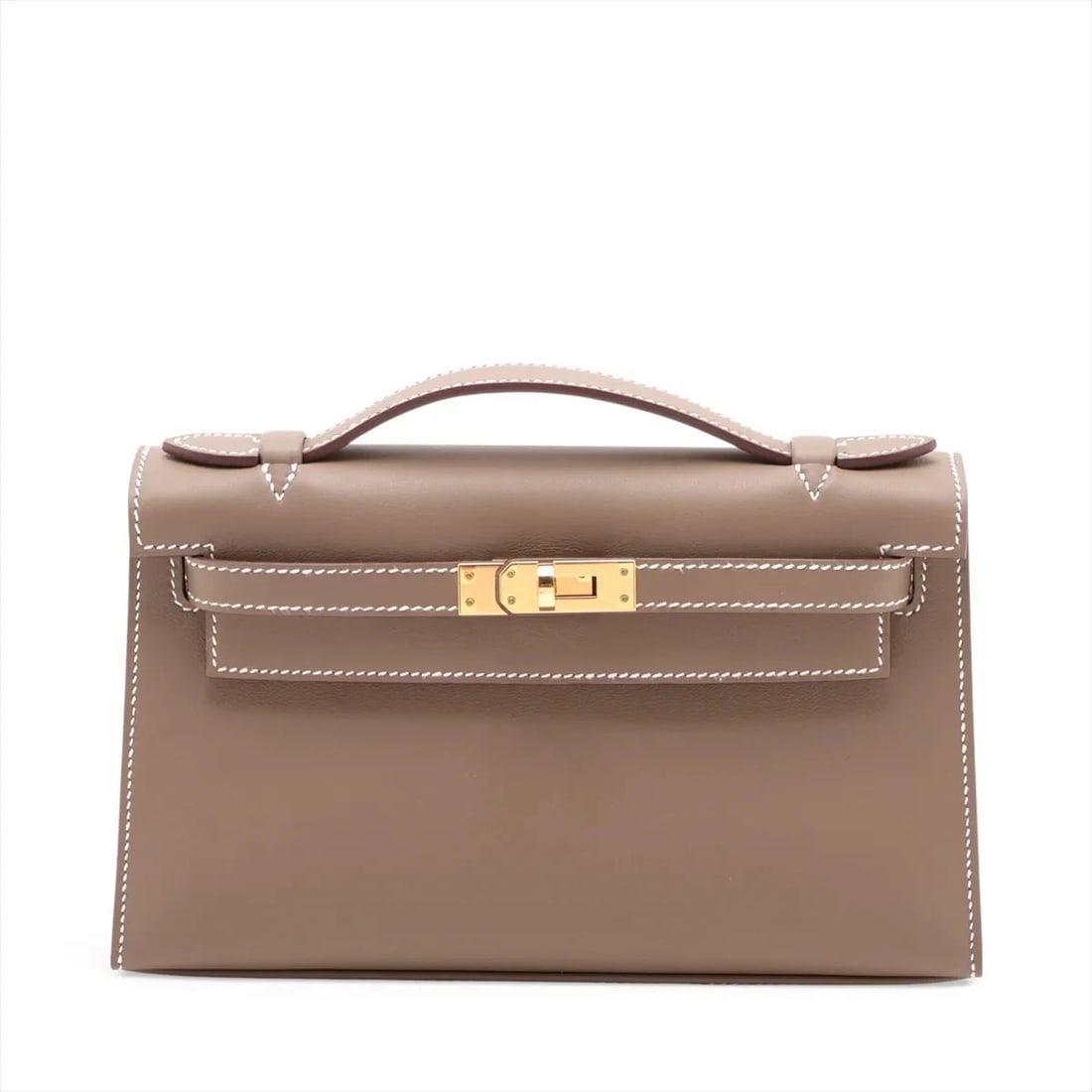 HERMES POCHETTE KELLY MINI VEAU SWIFT ETOUPE GOLD METAL FITTINGS W: 2024: Hermes Pochette Kelly Mini Veau Swift Etoupe Gold Metal Fittings W: 2024 Brand: Hermes Type/Style: Top Handle Bag Material: Veau Swift Color: Etoupe Size: Height:5.1inchLength:8.7inchDepth:2.8inch