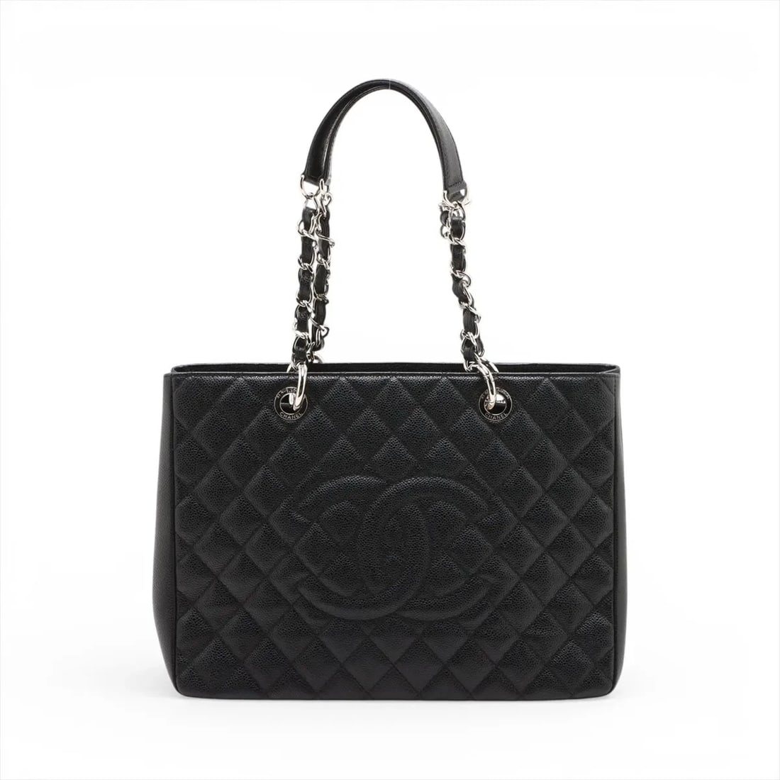 CHANEL CAVIAR SKIN CHAIN TOTE BAG: Chanel Caviar Skin Chain Tote Bag Brand: Chanel Type/Style: Tote Material: Caviar Skin Color: Black Size: Height:9.6inchLength:13.2inchDepth:5.1inch Accessories: None Accessories Notice: When