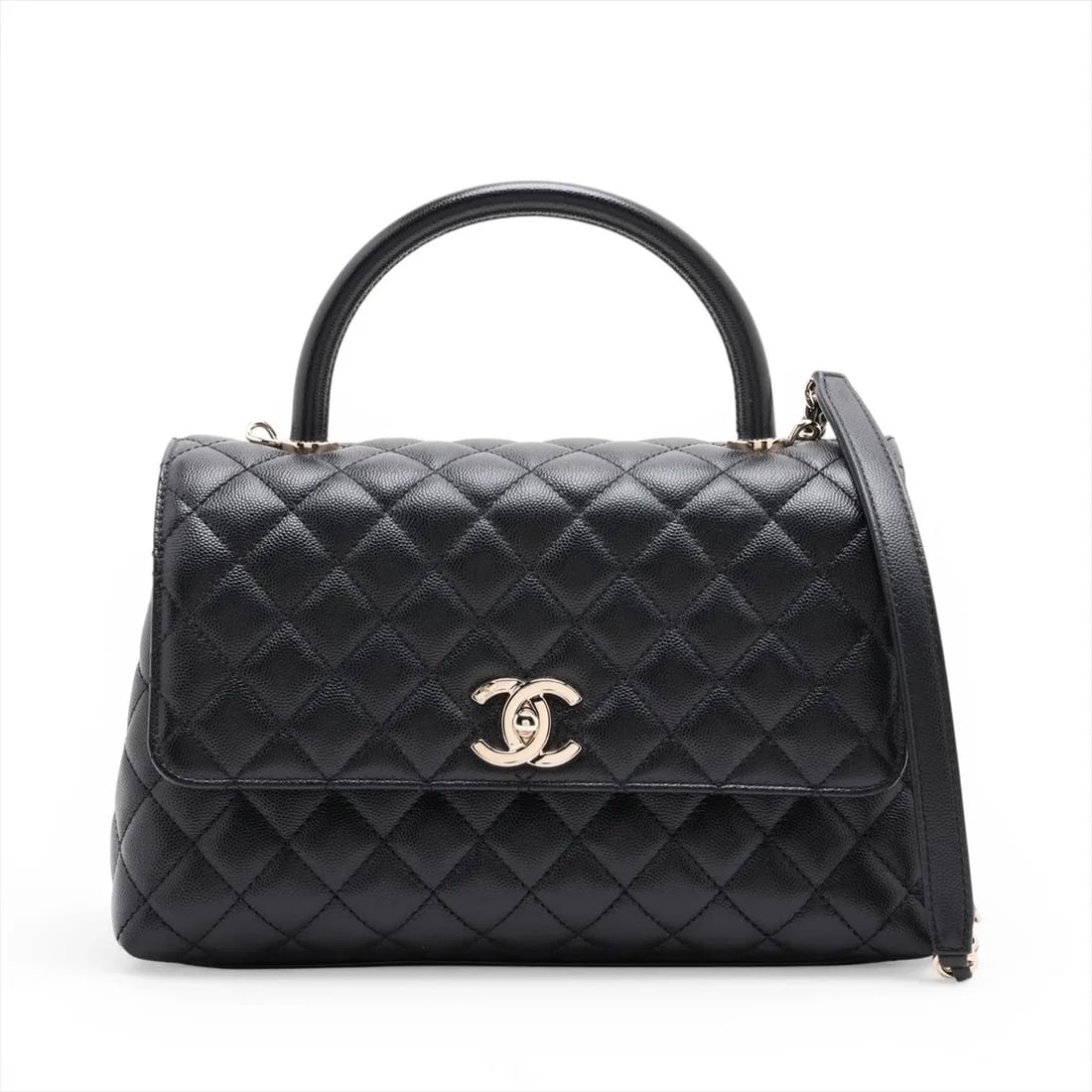 CHANEL COCO HANDLE 29 S CAVIAR SKIN 2 WAY HANDBAG: Chanel Coco handle 29 S Caviar Skin 2 Way Handbag Brand: Chanel Type/Style: Top Handle Bag Material: Caviar Skin Color: Black Size: Height:6.9inchLength:11.0inchDepth:4.3inch Accessories: None