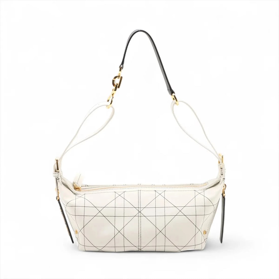 CHRISTIAN DIOR MACROCANAGE D JOURNEY SMALL LEATHER SHOULDER BAG: Christian Dior Macrocanage D Journey Small Leather Shoulder bag Brand: Christian Dior Type/Style: Shoulder Bag Material: Leather Color: White Size: Height:4.5inchLength:9.8inchDepth:5.1inch Access