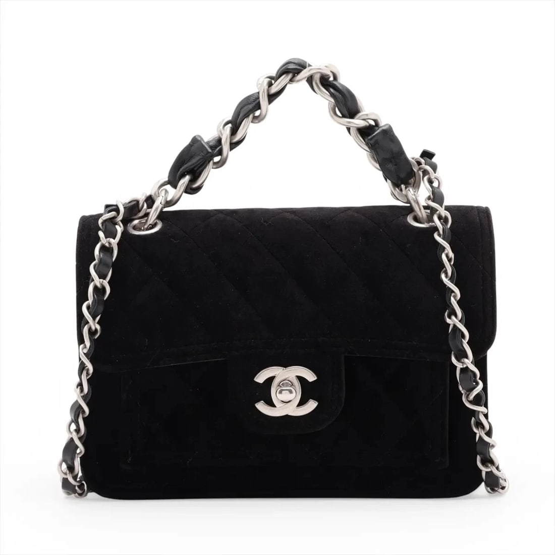 CHANEL FRENCH RIVIERA VELVET X LAMBSKIN 2 WAY SHOULDER BAG: Chanel French Riviera velvet x lambskin 2 Way Shoulder Bag Brand: Chanel Type/Style: Shoulder Bag Material: velvet x lambskin Color: Black Size: Height:5.3inchLength:7.5inchDepth:2.6inch Accessori