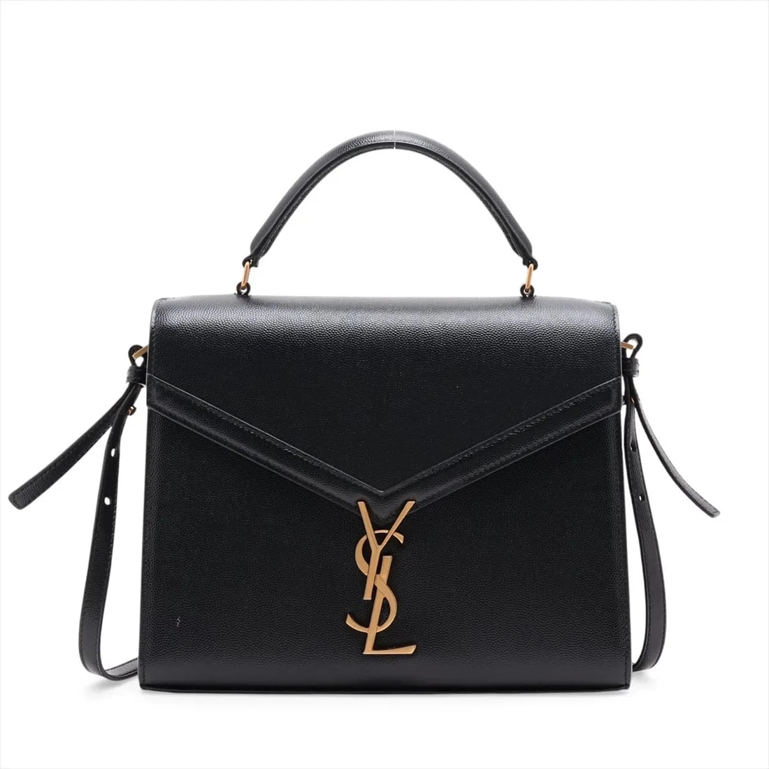 SAINT LAURENT PARIS CASSANDRA LEATHER 2 WAY HANDBAG: Saint Laurent Paris Cassandra Leather 2 Way Handbag Brand: Saint Laurent Paris Type/Style: Top Handle Bag Material: Leather Color: Black Size: Height:7.7inchLength:9.6inchDepth:4.1inch Accessories: