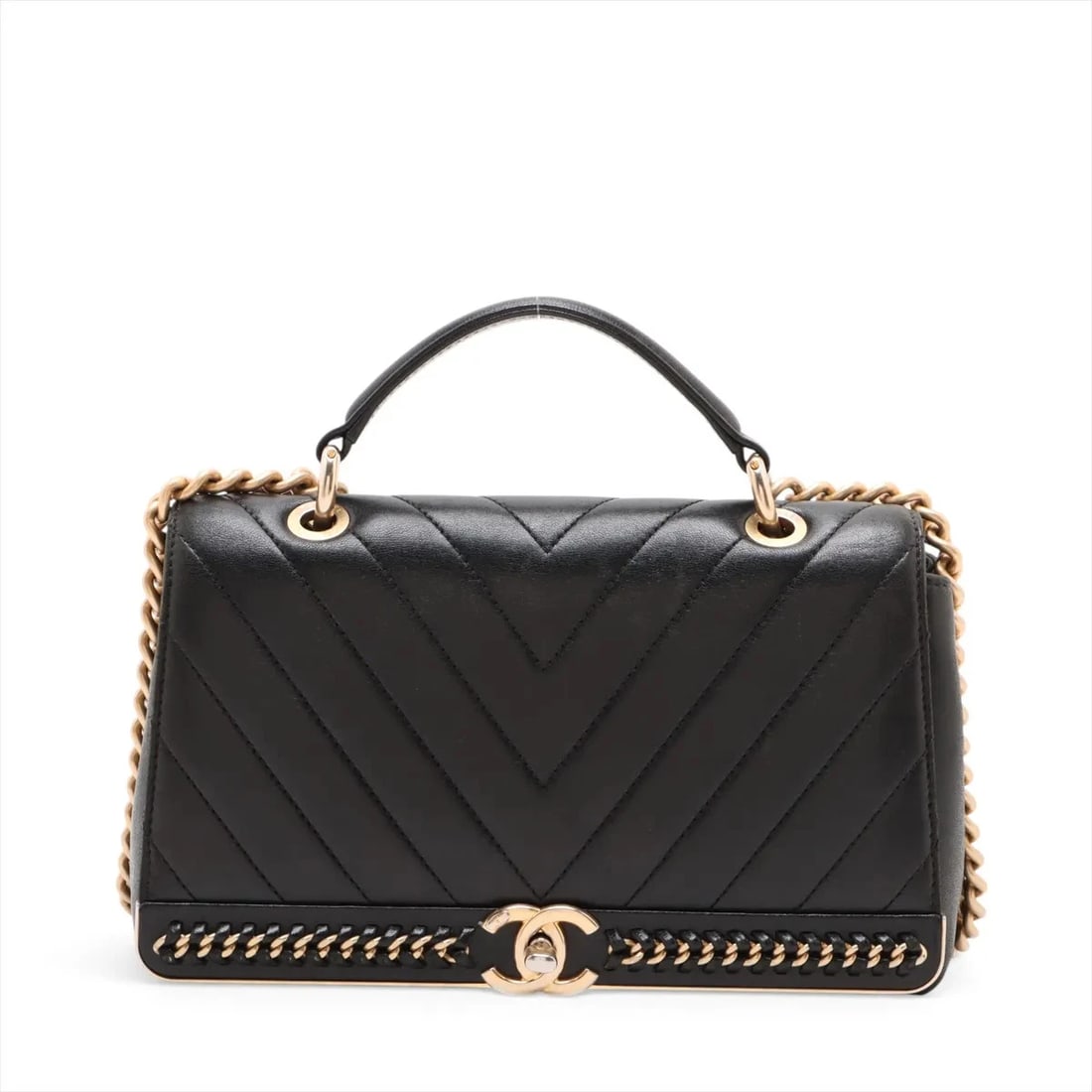 CHANEL V STITCH LAMBSKIN 2 WAY HANDBAG: Chanel V Stitch Lambskin 2 Way Handbag Brand: Chanel Type/Style: Shoulder Bag Material: Lambskin Color: Black Size: Height:5.7inchLength:8.9inchDepth:3.5inch Accessories: None Accessories Notice: