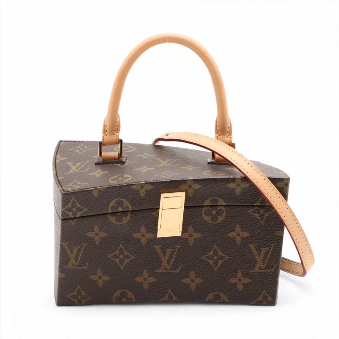LOUIS VUITTON MONOGRAM TWISTED BOX: Louis Vuitton Monogram twisted box Brand: Louis Vuitton Type/Style: Top Handle Bag Material: Monogram Color: Brown Size: Height:4.3inchLength:7.7inchDepth:4.5inch Accessories: None Accessories
