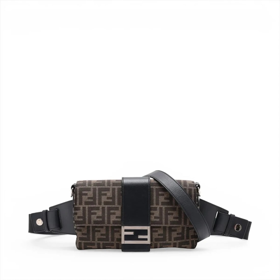 FENDI ZUCCA MAMMA BAGUETTE CANVAS & LEATHER 2 WAY SHOULDER BAG: Fendi ZUCCa Mamma Baguette Canvas & Leather 2 Way Shoulder Bag Brand: Fendi Type/Style: Shoulder Bag Material: Canvas & Leather Color: Brown x black Size: Height:6.1inchLength:9.8inchDepth:1.4inch