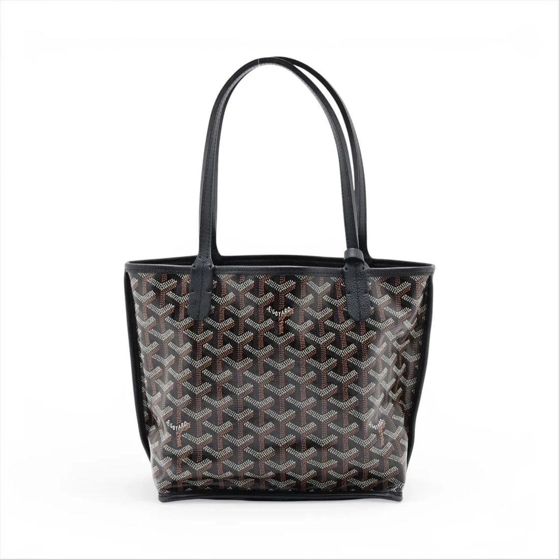 GOYARD ANJOU MINI PVC & LEATHER HAND BAG BLACK: Goyard Anjou Mini PVC & leather Hand bag Black Brand: Goyard Type/Style: Top Handle Bag Material: PVC & leather Color: Black Size: Height:7.7inchLength:8.3inchDepth:3.9inch Accessories: None <