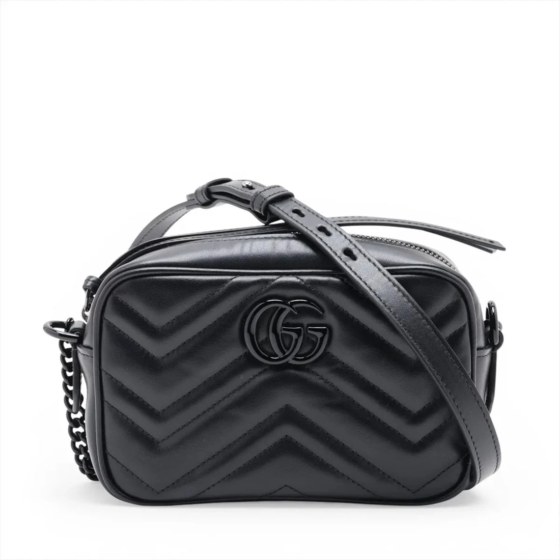 GUCCI GG MARMONT LEATHER CHAIN SHOULDER BAG BLACK: Gucci GG Marmont Leather Chain Shoulder Bag Black Brand: Gucci Type/Style: Shoulder Bag Material: Leather Color: Black Size: Height:4.3inchLength:7.1inchDepth:2.4inch Accessories: None Accessories