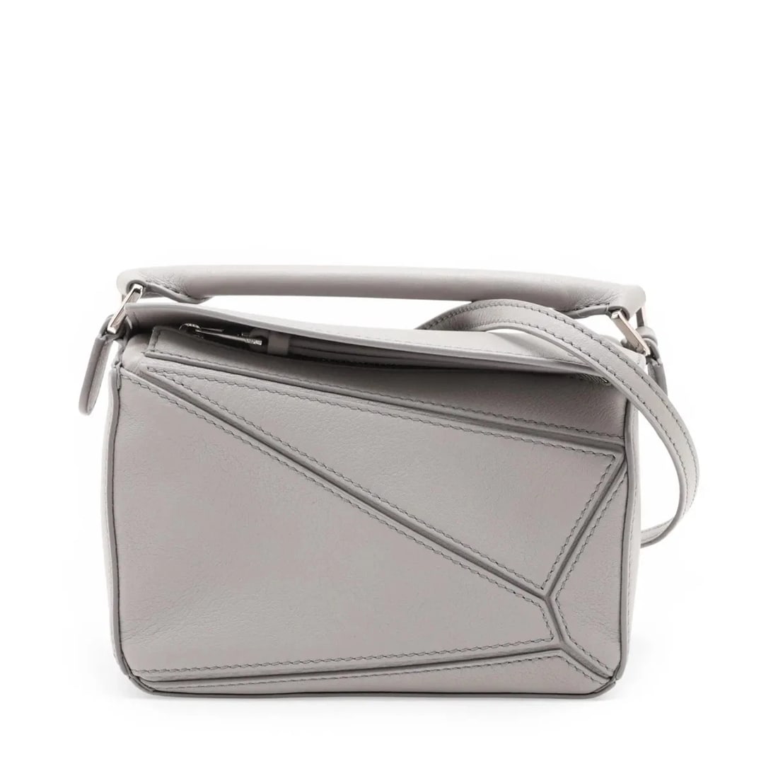 LOEWE MINI PUZZLE BAG LEATHER 2 WAY SHOULDER BAG: Loewe Mini Puzzle Bag Leather 2 Way Shoulder Bag Brand: Loewe Type/Style: Shoulder Bag Material: Leather Color: Gray Size: Height:4.5inchLength:6.9inchDepth:3.0inch Accessories: None Accessories