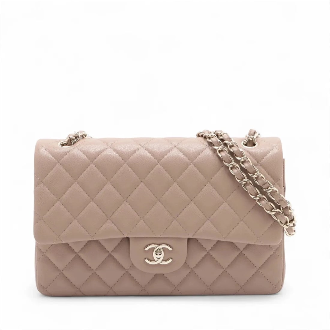 CHANEL DEKAMATRASSE 30 LARGE CAVIAR SKIN DOUBLE CHAIN BAG: Chanel DEKAMATRASSE 30 Large Caviar Skin Double Chain Bag Brand: Chanel Type/Style: Shoulder Bag Material: Caviar Skin Color: Beige Size: Height:7.5inchLength:11.8inchDepth:3.5inch Accessories: None