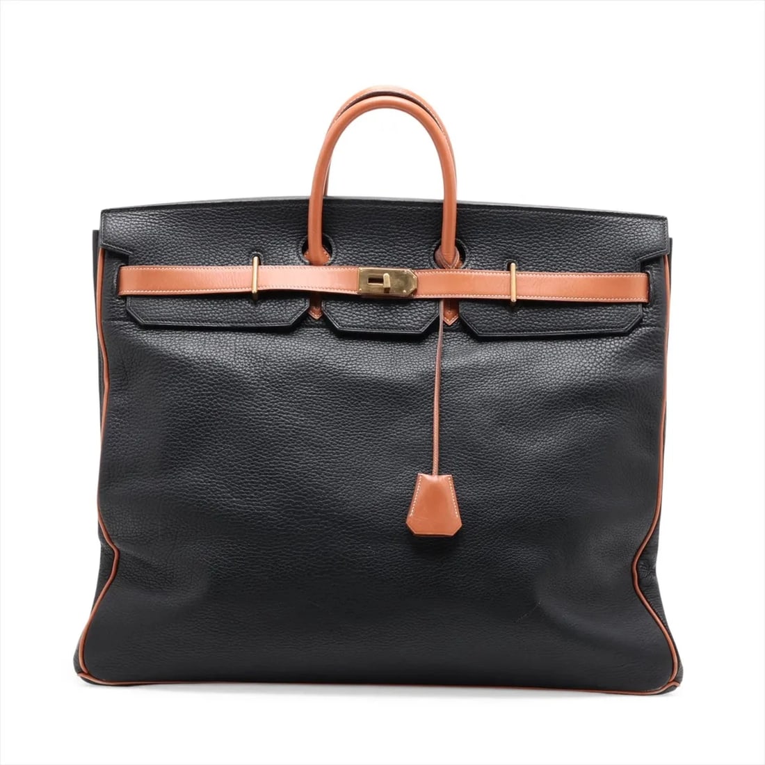 HERMES HAUTA A COURROIES: Hermes Hauta A Courroies Brand: Hermes Type/Style: Top Handle Bag Material: Fjord x Voswift Color: Black?Gold Size: Height:18.1inchLength:21.9inchDepth:10.4inch Accessories: None Accessories Notice: