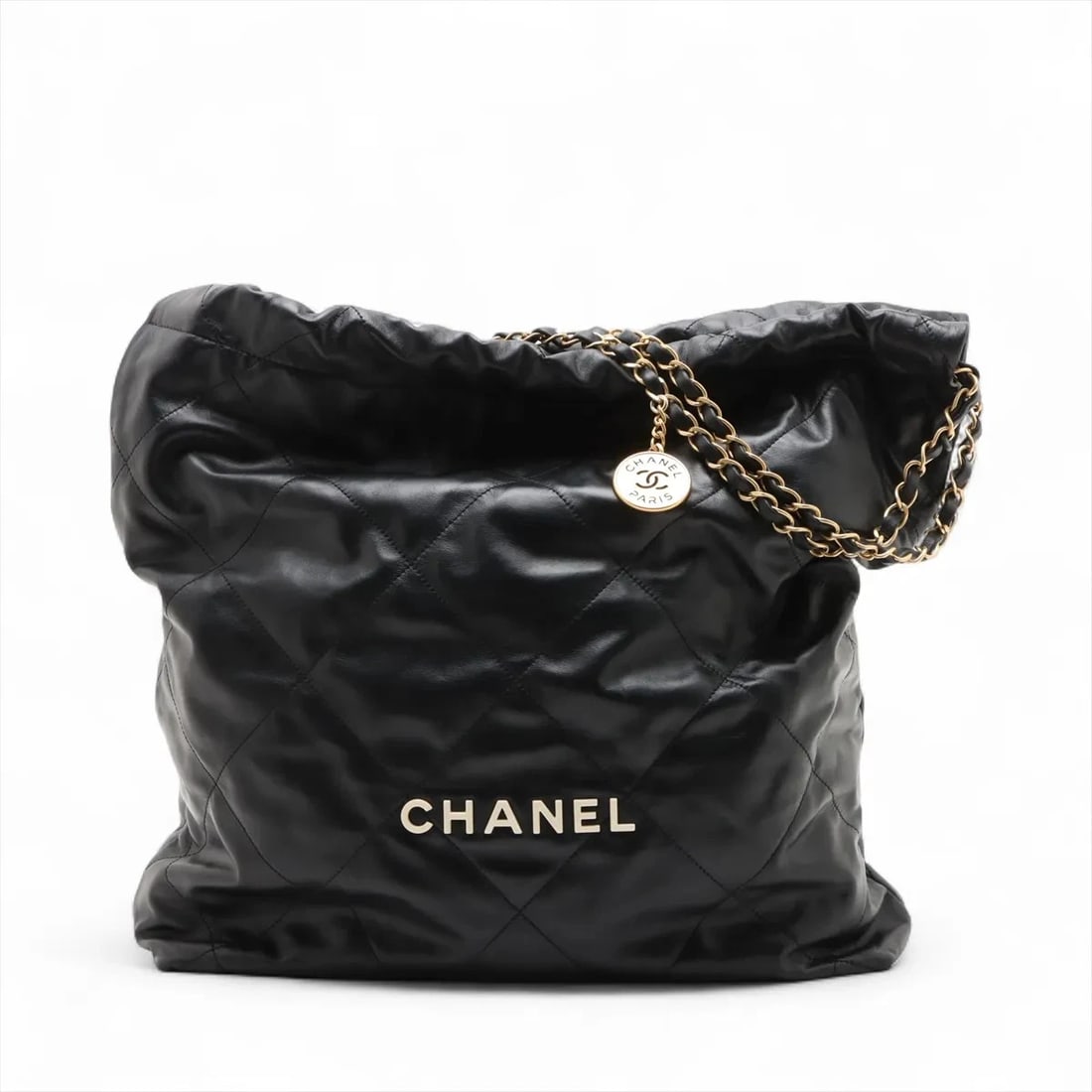 CHANEL CHAIN SHOULDER BAG: Chanel Chain Shoulder Bag Brand: Chanel Type/Style: Shoulder Bag Material: shiny calfskin Color: black Size: Height:16.7inchLength:14.6inchDepth:3.9inch Accessories: None Accessories Notice: When