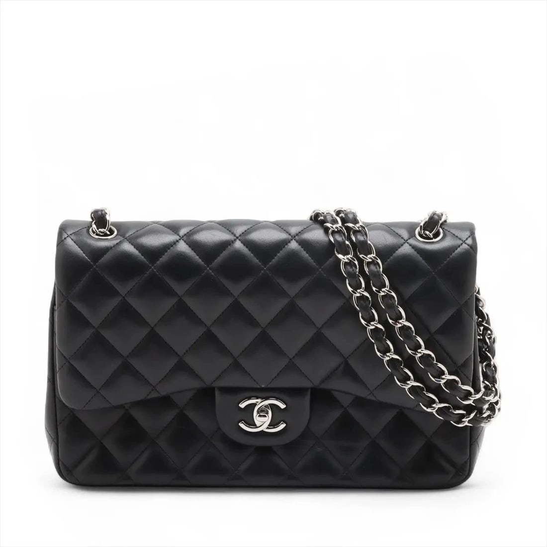 CHANEL DEKAMATRASSE DOUBLE CHAIN BAG: Chanel DEKAMATRASSE Double Chain Bag Brand: Chanel Type/Style: Shoulder Bag Material: Lambskin Color: black Size: Height:7.5inchLength:11.8inchDepth:3.5inch Accessories: None Accessories Notice: When