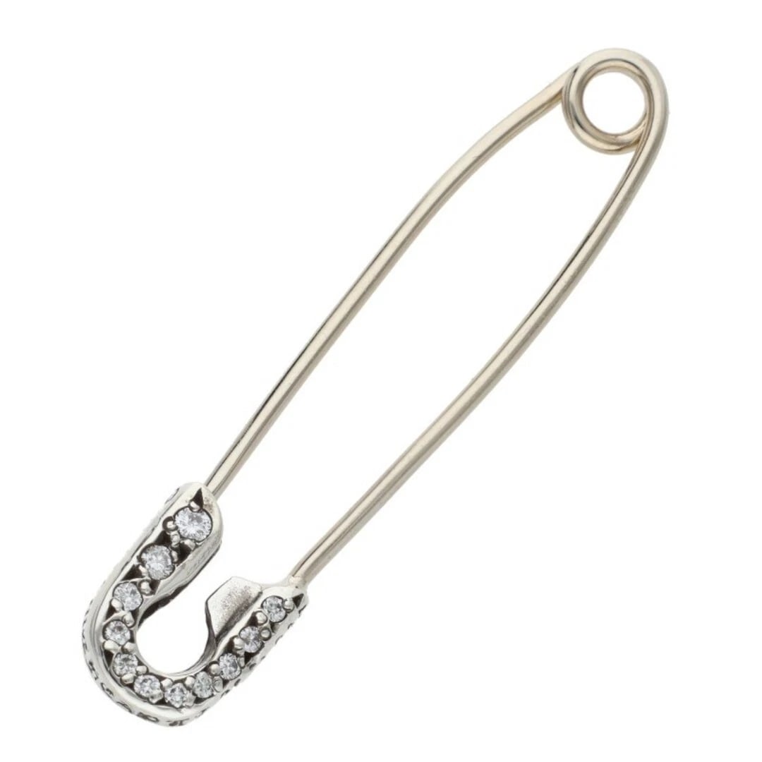 CHROME HEARTS SAFETY SILVER PAVE DIAMOND NECKLACE TOP: Chrome Hearts Safety Silver PAVE diamond necklace Top Brand: Chrome Hearts Type/Style: Necklace Material: 925 Silver Color: silver Size: W 0.7cm,V 3.4cm Accessories: None Accessories Notice: When