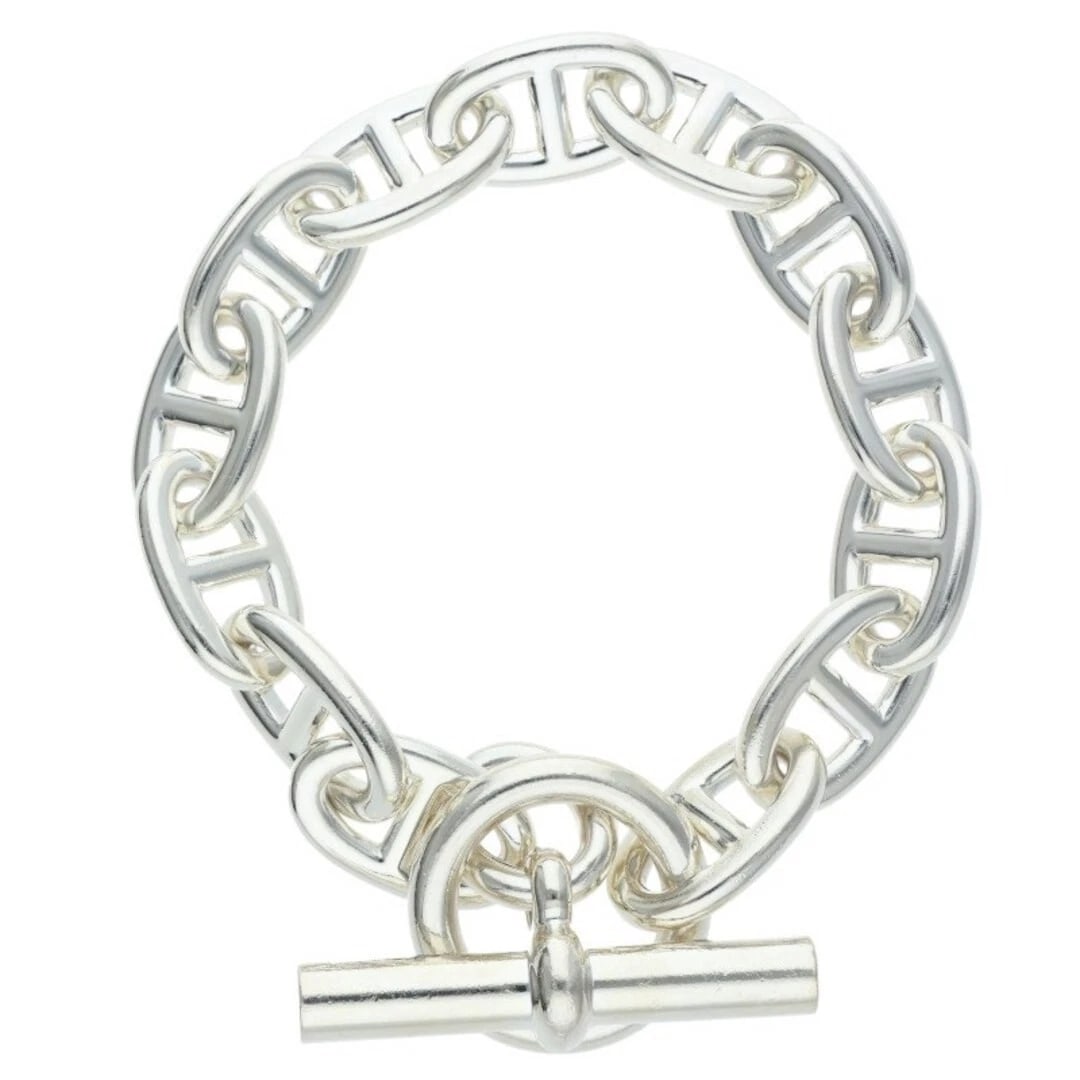 HERMES CHAINE D'ANCRE TGM SHEINE ANKLE SILVER BRACELET: Hermes Chaine d'Ancre TGM Sheine Ankle Silver Bracelet Brand: HERMES Type/Style: Others Material: 925 Silver Color: silver Size: total length 25.5cm Accessories: None Accessories Notice: When