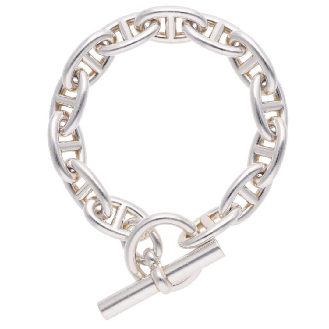 HERMES CHAINE D'ANCRE GM SHEINE ANKLE SILVER BRACELET: Hermes Chaine d'Ancre GM Sheine Ankle Silver Bracelet Brand: HERMES Type/Style: Others Material: 925 Silver Color: silver Size: total length 21.5cm Accessories: None Accessories Notice: When