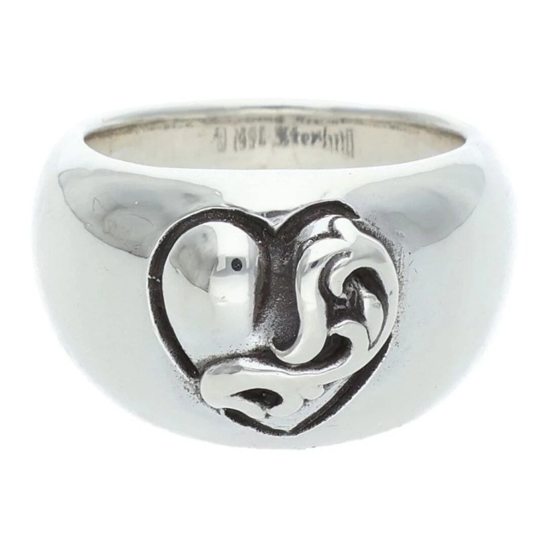 CHROME HEARTS HEART IN BAND SILVER RING: Chrome Hearts Heart In Band Silver Ring Brand: Chrome Hearts Type/Style: Ring Material: 925 Silver Color: silver Size: US Size 14 Accessories: None Accessories Notice: When purchasing pre-owned