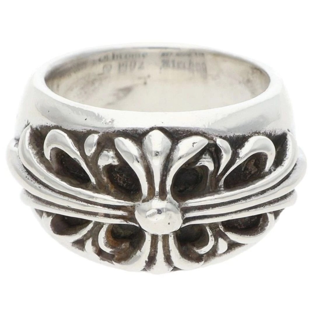 CHROME HEARTS FLORAL CROSS SILVER RING: Chrome Hearts Floral Cross Silver Ring Brand: Chrome Hearts Type/Style: Ring Material: 925 Silver Color: silver Size: US Size 13 Accessories: None Accessories Notice: When purchasing pre-owned goods,