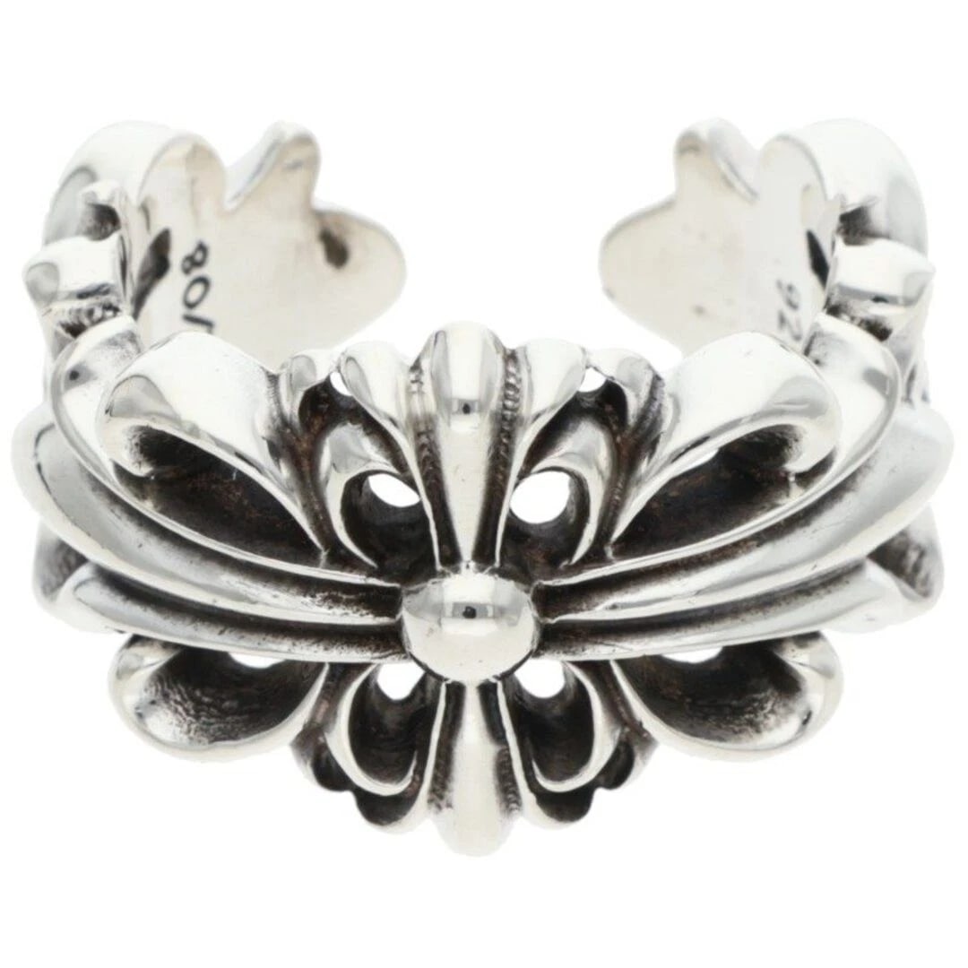 CHROME HEARTS DOUBLE FLORAL CROSS SILVER RING: Chrome Hearts Double Floral Cross Silver Ring Brand: Chrome Hearts Type/Style: Ring Material: 925 Silver Color: silver Size: 5.25 US Accessories: None Accessories Notice: When purchasing p